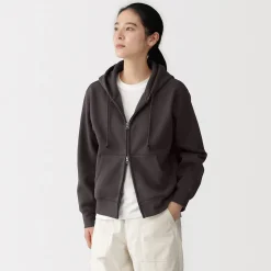 Outlet Muji Sudadera con capucha y cremallera en mezcla de algodón para mujer