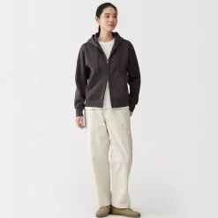 Outlet Muji Sudadera con capucha y cremallera en mezcla de algodón para mujer