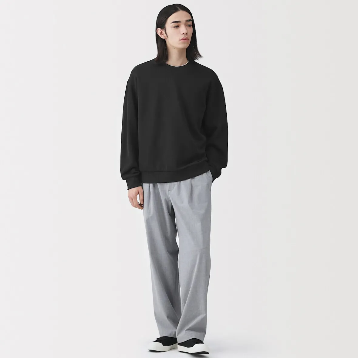 Best Muji Sudadera con cuello redondo y doble punto para hombre