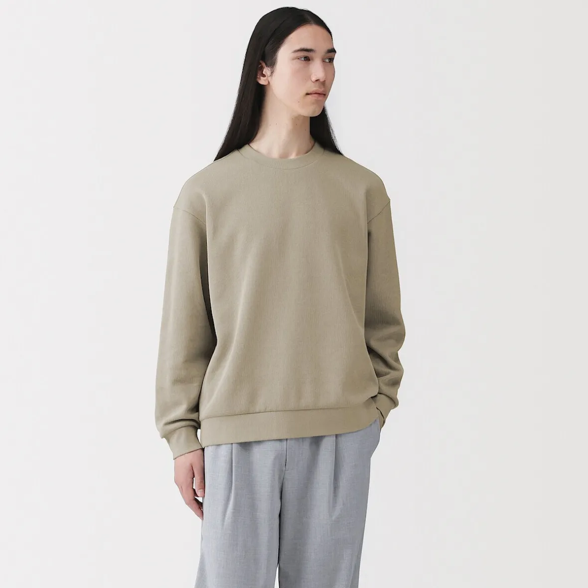 Best Muji Sudadera con cuello redondo y doble punto para hombre