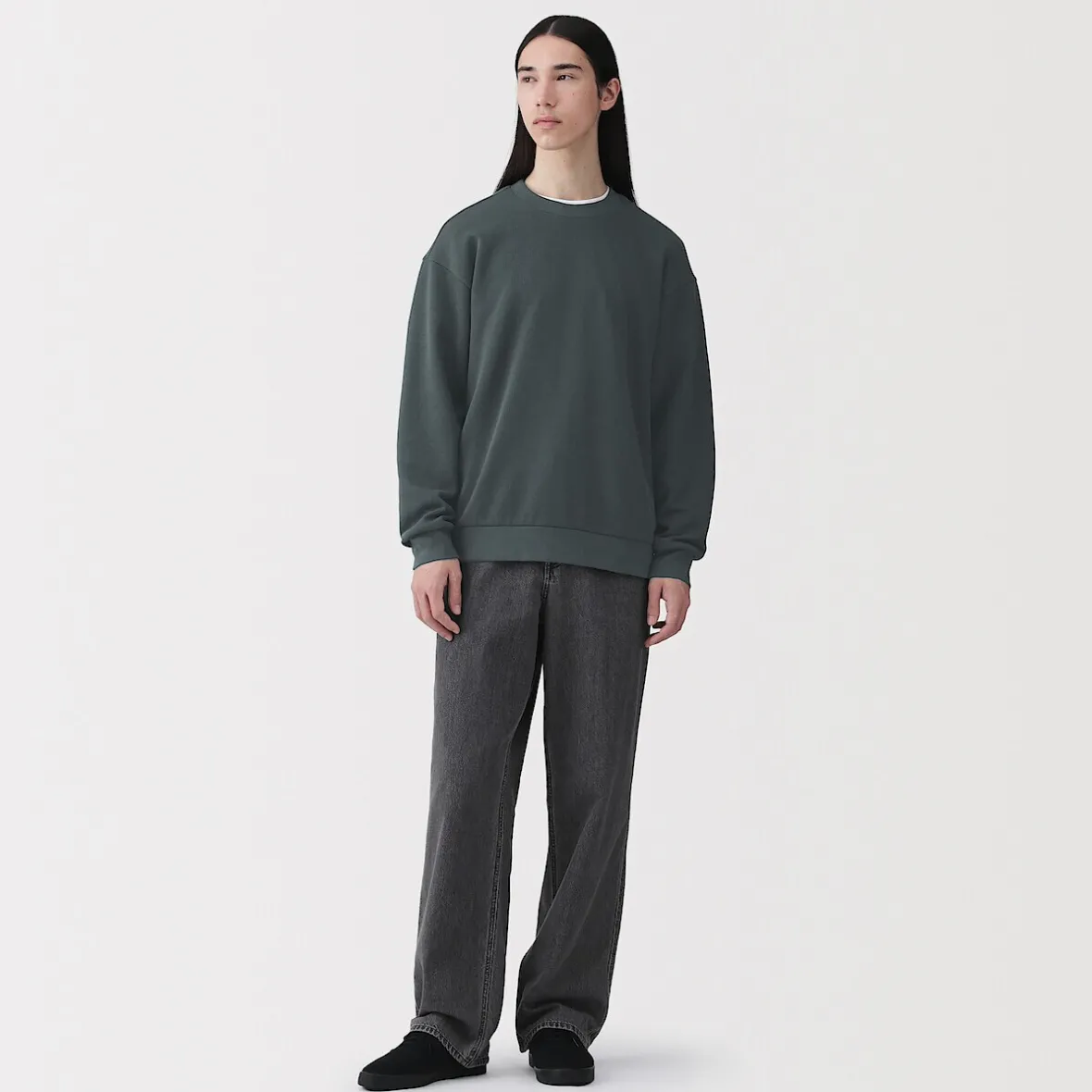 Best Muji Sudadera con cuello redondo y doble punto para hombre