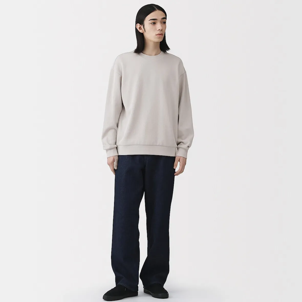 Best Muji Sudadera con cuello redondo y doble punto para hombre