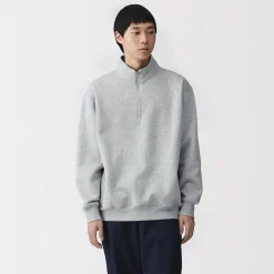 Muji Sudadera de media cremallera y mezcla de algodón para hombre