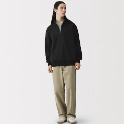 Muji Sudadera de media cremallera y mezcla de algodón para hombre