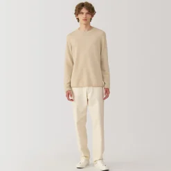 Hot Muji Suéter de cuello redondo de cachemira sin teñir para hombre