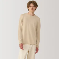 Hot Muji Suéter de cuello redondo de cachemira sin teñir para hombre