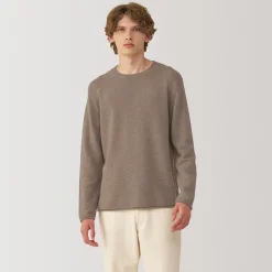 Hot Muji Suéter de cuello redondo de cachemira sin teñir para hombre