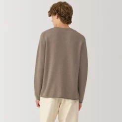 Hot Muji Suéter de cuello redondo de cachemira sin teñir para hombre