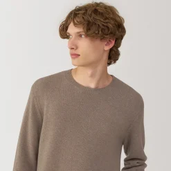 Hot Muji Suéter de cuello redondo de cachemira sin teñir para hombre