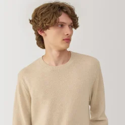 Hot Muji Suéter de cuello redondo de cachemira sin teñir para hombre
