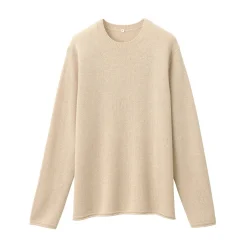 Hot Muji Suéter de cuello redondo de cachemira sin teñir para hombre