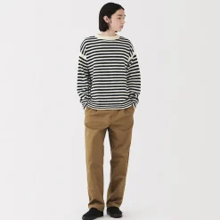New Muji Suéter de lana andina de punto grueso con cuello redondo para hombre