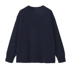 New Muji Suéter de lana andina de punto grueso con cuello redondo para hombre