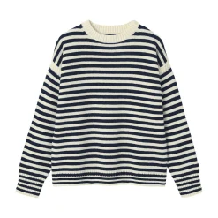 New Muji Suéter de lana andina de punto grueso con cuello redondo para hombre