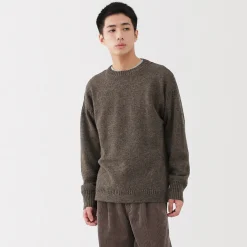 New Muji Suéter de lana andina de punto grueso con cuello redondo para hombre