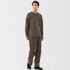 New Muji Suéter de lana andina de punto grueso con cuello redondo para hombre