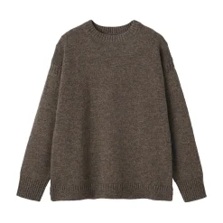 New Muji Suéter de lana andina de punto grueso con cuello redondo para hombre