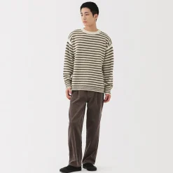 New Muji Suéter de lana andina de punto grueso con cuello redondo para hombre