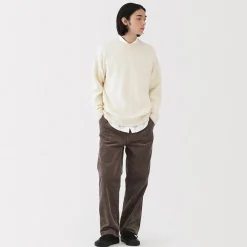 New Muji Suéter de lana andina de punto grueso con cuello redondo para hombre