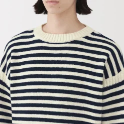 New Muji Suéter de lana andina de punto grueso con cuello redondo para hombre