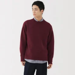 New Muji Suéter de lana andina de punto grueso con cuello redondo para hombre