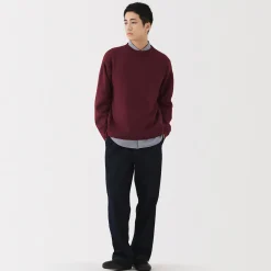 New Muji Suéter de lana andina de punto grueso con cuello redondo para hombre