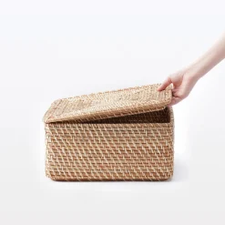 Online Muji Tapa para cesta de Ratán