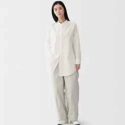 Hot Muji Túnica con cuello mao de popelín de algodón orgánico para mujer