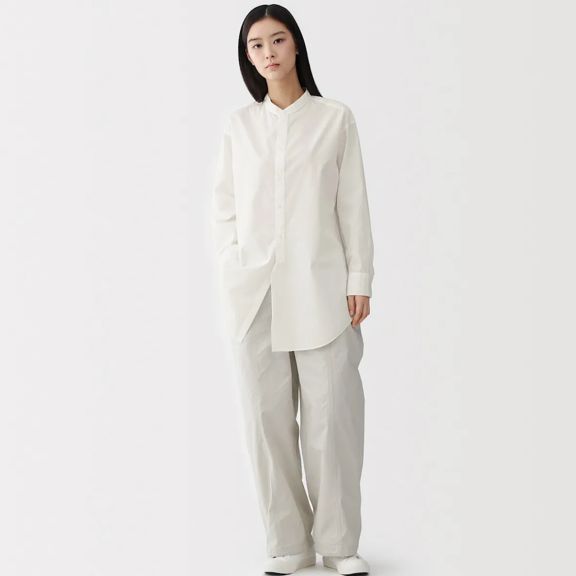 Hot Muji Túnica con cuello mao de popelín de algodón orgánico para mujer