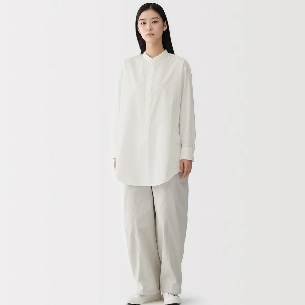 Hot Muji Túnica con cuello mao de popelín de algodón orgánico para mujer