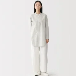 Hot Muji Túnica con cuello mao de popelín de algodón orgánico para mujer