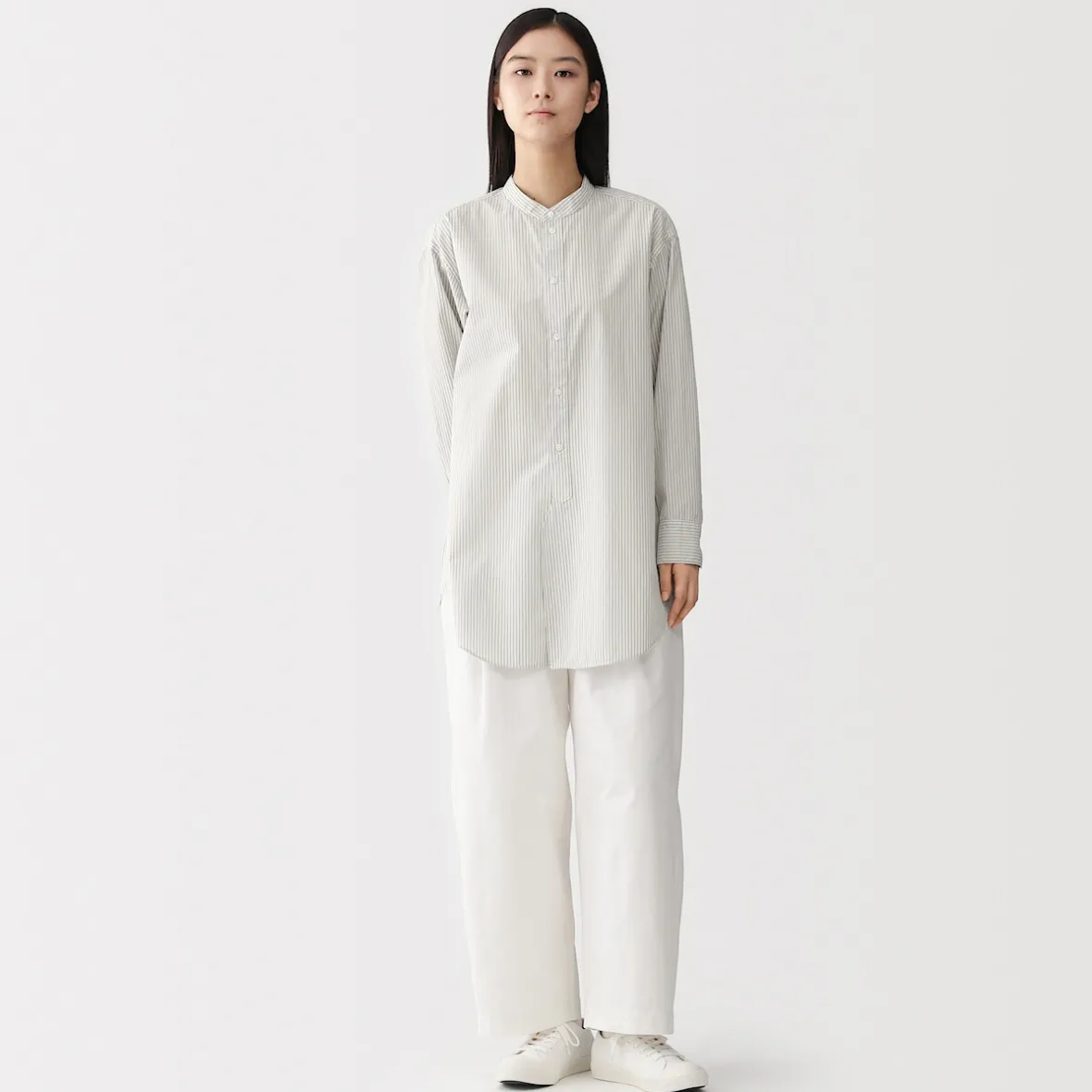 Hot Muji Túnica con cuello mao de popelín de algodón orgánico para mujer