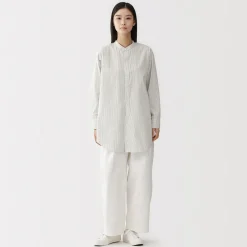Hot Muji Túnica con cuello mao de popelín de algodón orgánico para mujer