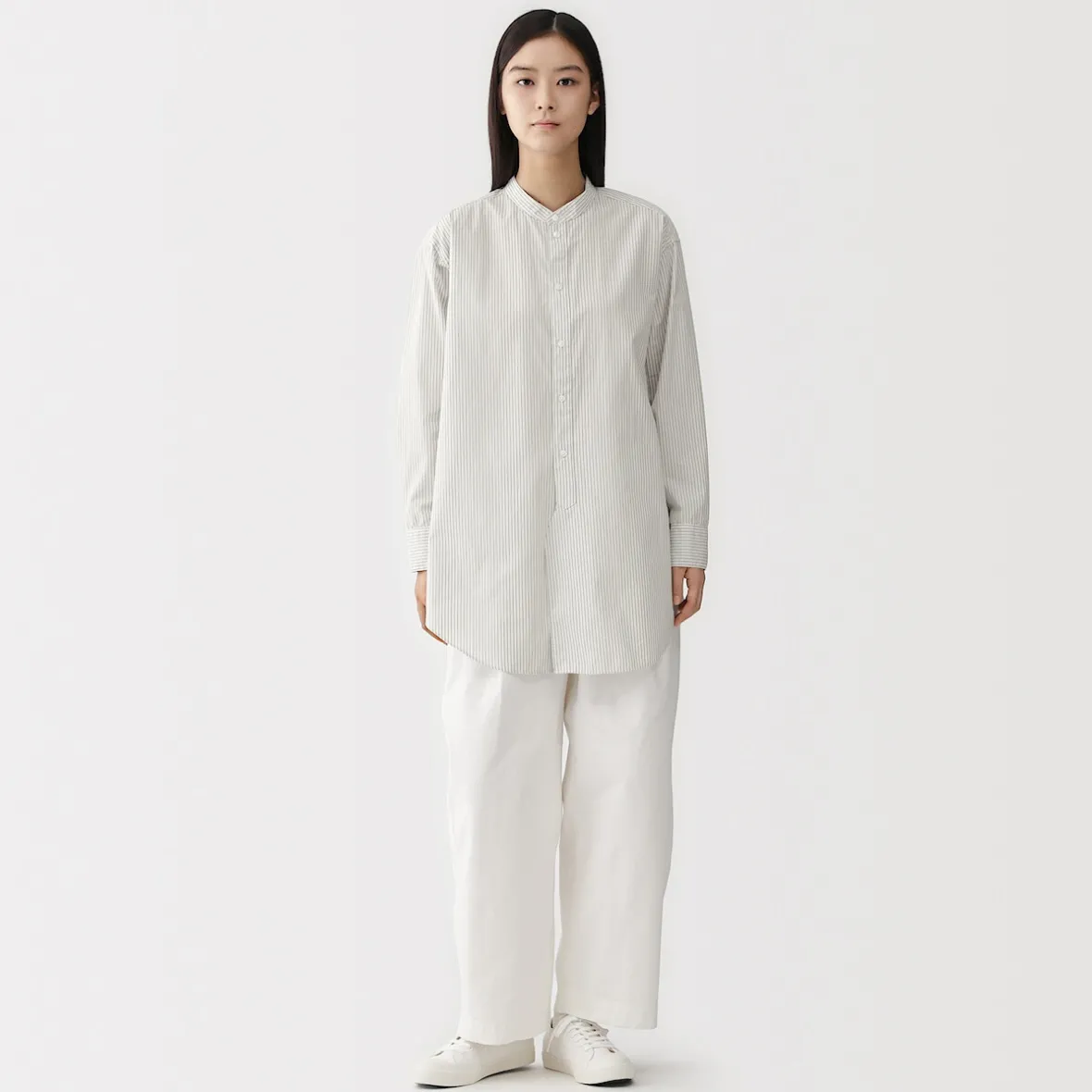 Hot Muji Túnica con cuello mao de popelín de algodón orgánico para mujer