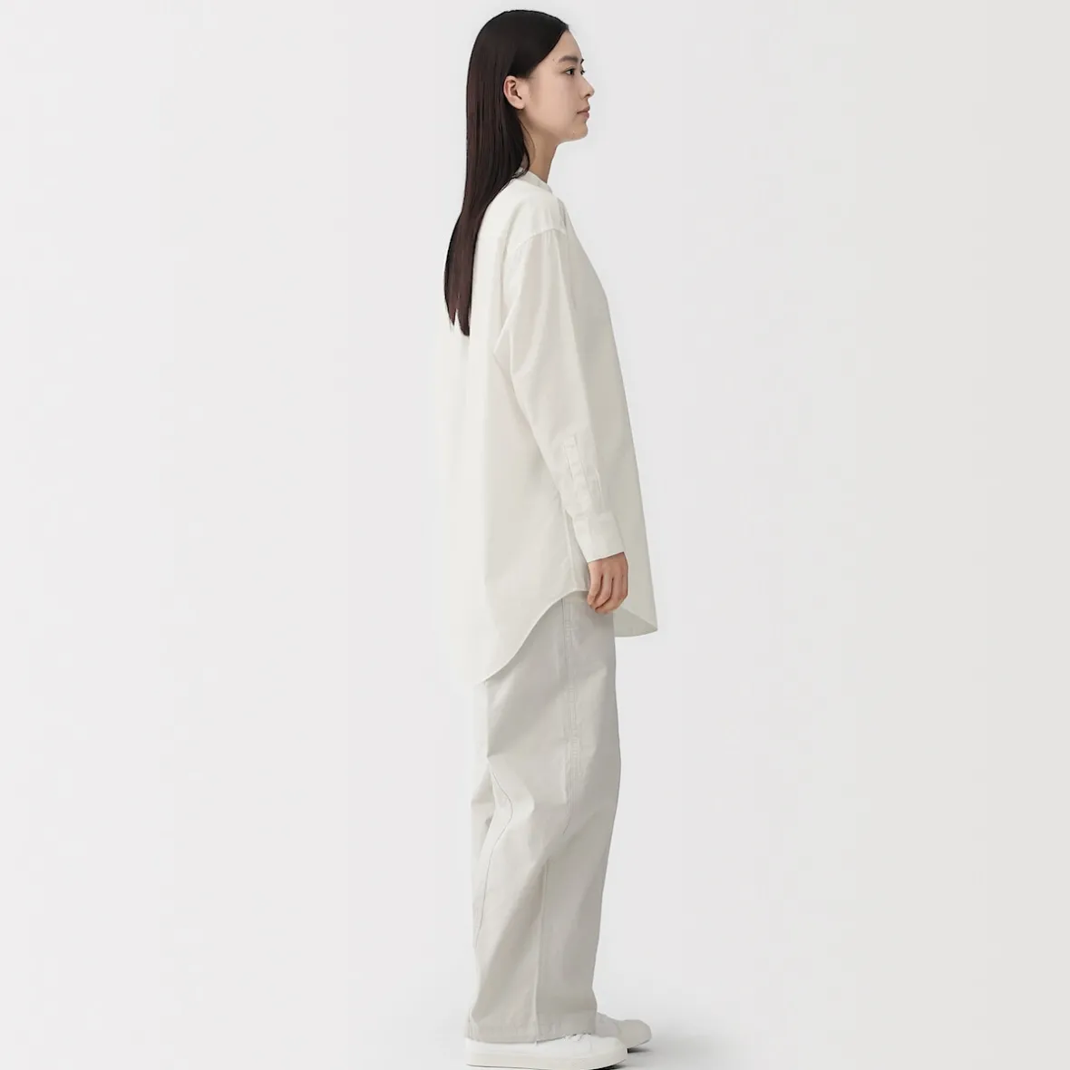 Hot Muji Túnica con cuello mao de popelín de algodón orgánico para mujer