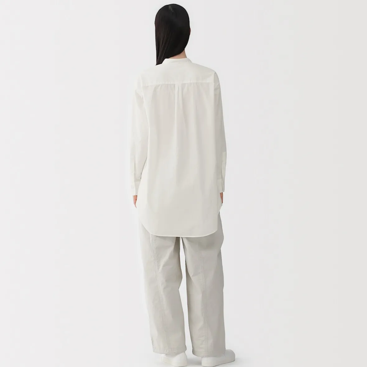 Hot Muji Túnica con cuello mao de popelín de algodón orgánico para mujer