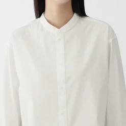 Hot Muji Túnica con cuello mao de popelín de algodón orgánico para mujer