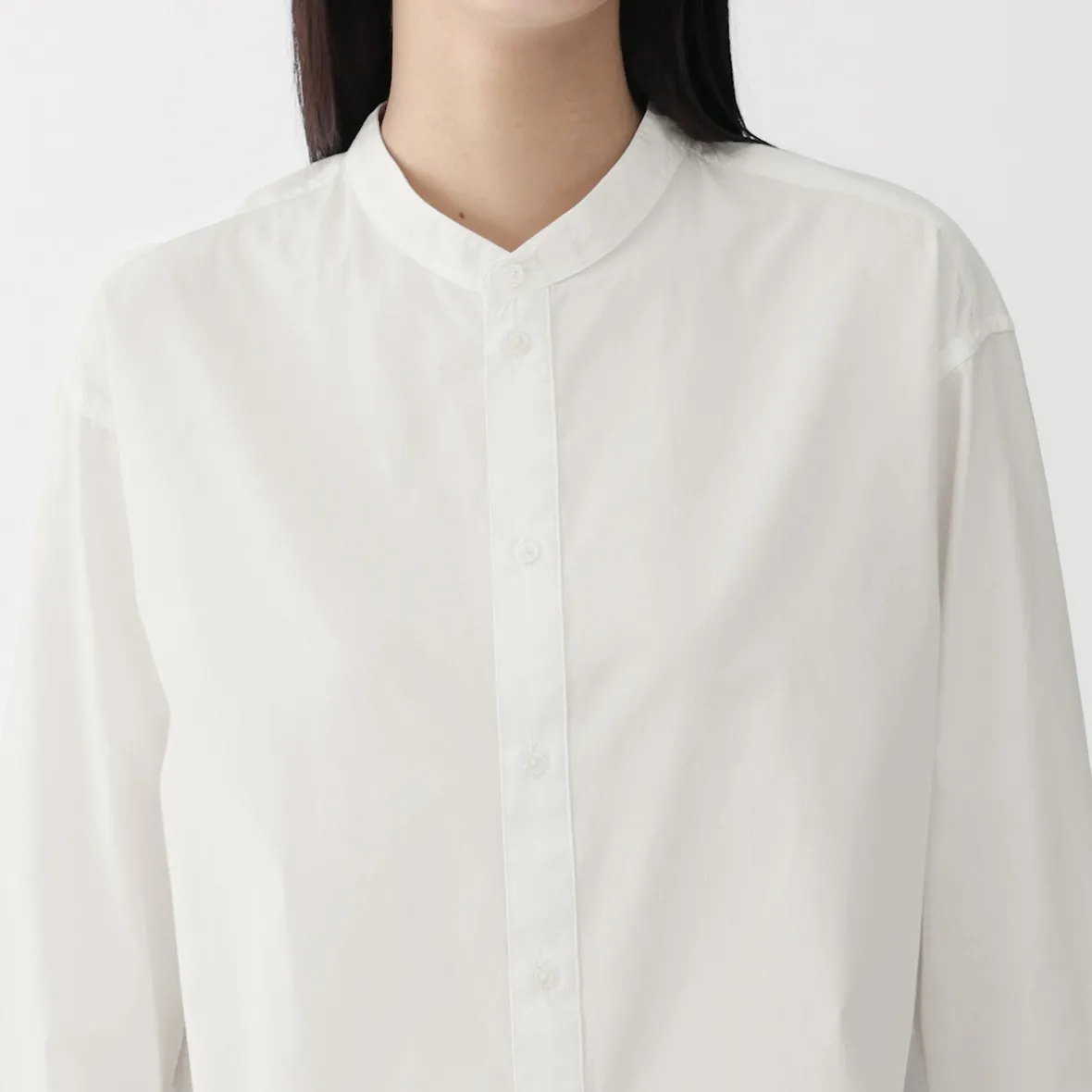 Hot Muji Túnica con cuello mao de popelín de algodón orgánico para mujer