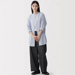 Hot Muji Túnica con cuello mao de popelín de algodón orgánico para mujer