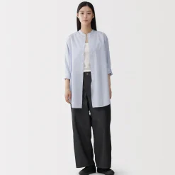 Hot Muji Túnica con cuello mao de popelín de algodón orgánico para mujer