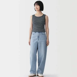 Online Muji Top corto de sujetador de algodón acanalado para mujer
