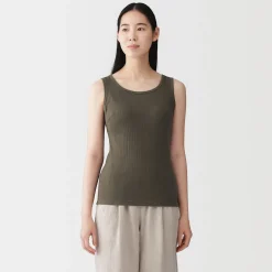 Online Muji Top corto de sujetador de algodón acanalado para mujer