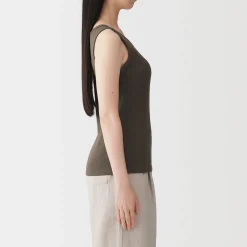 Online Muji Top corto de sujetador de algodón acanalado para mujer