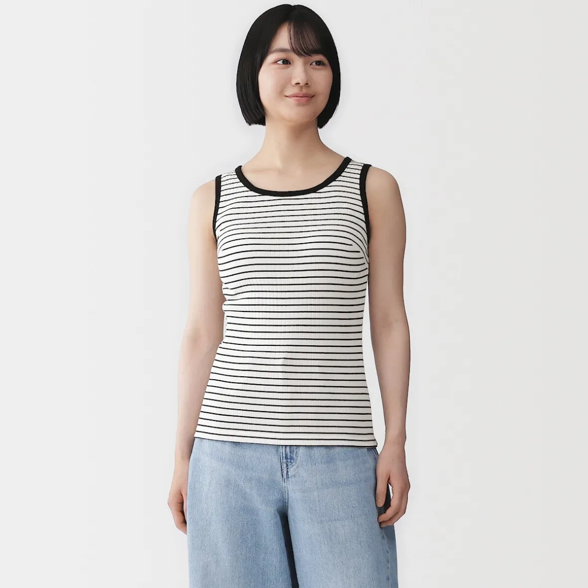Online Muji Top corto de sujetador de algodón acanalado para mujer