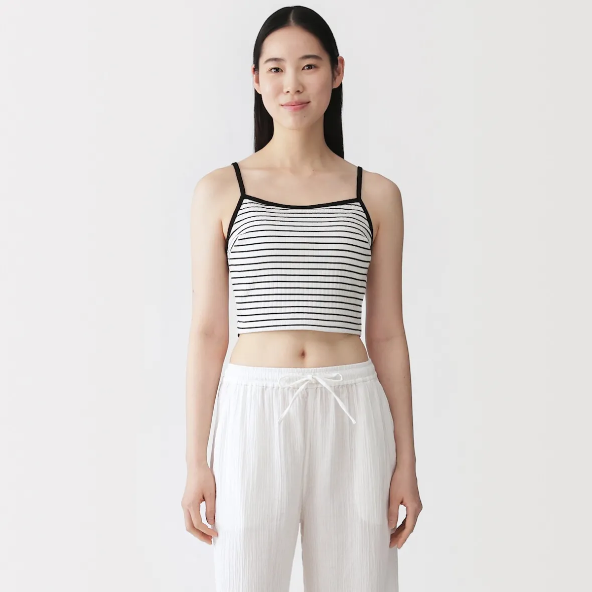 Clearance Muji Top corto de sujetador de algodón acanalado para mujer