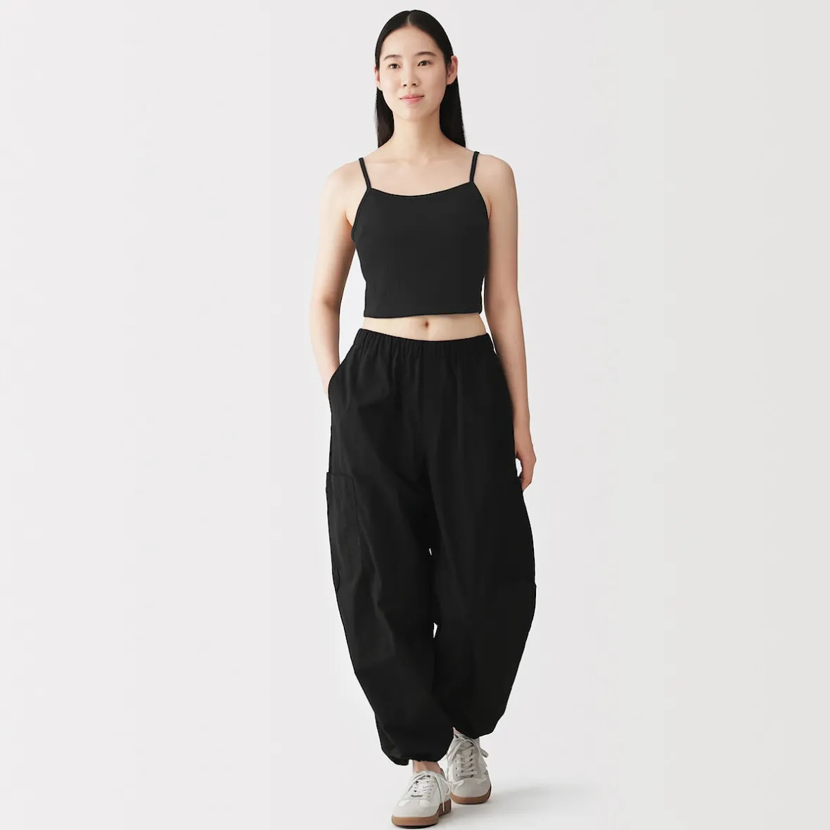 Clearance Muji Top corto de sujetador de algodón acanalado para mujer