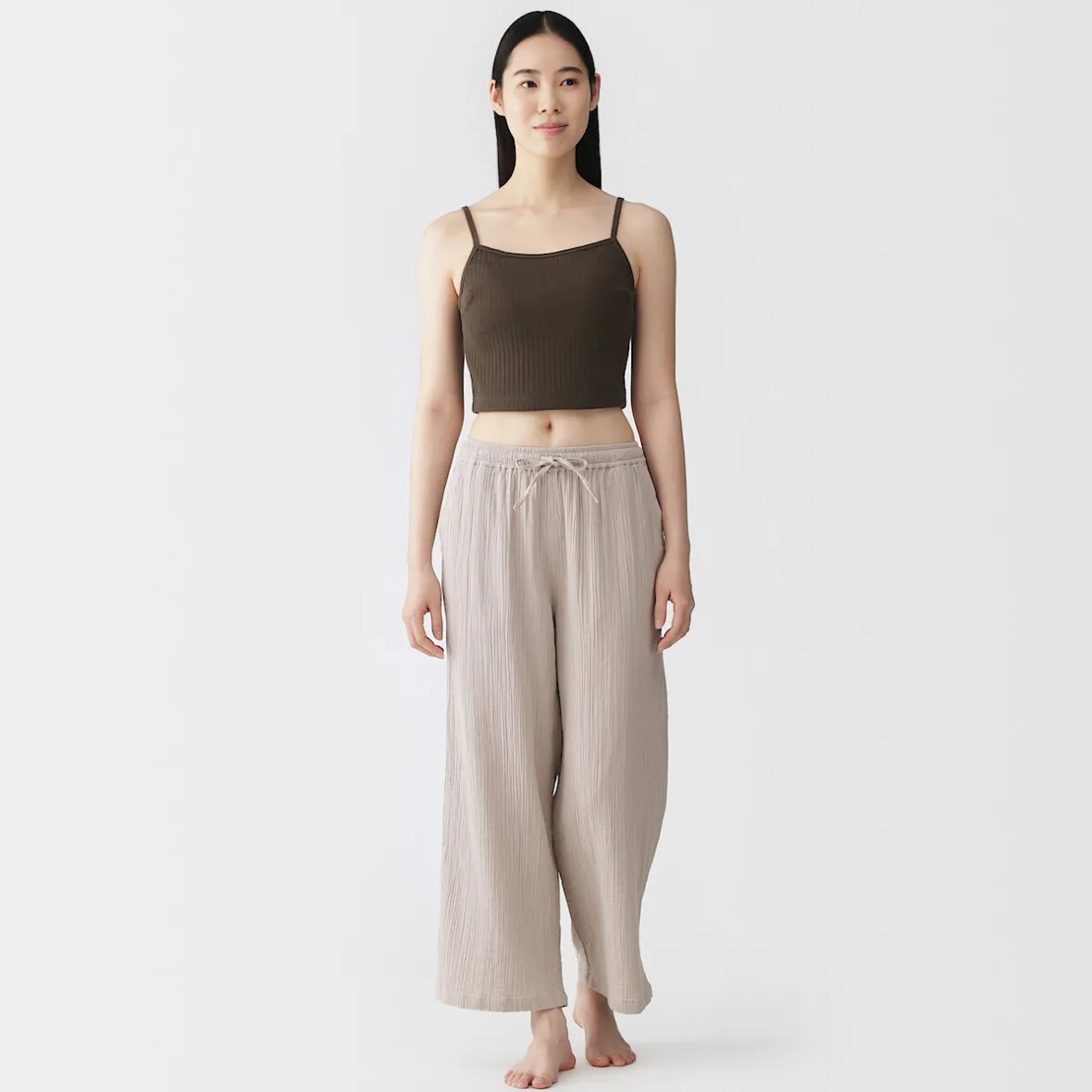 Clearance Muji Top corto de sujetador de algodón acanalado para mujer
