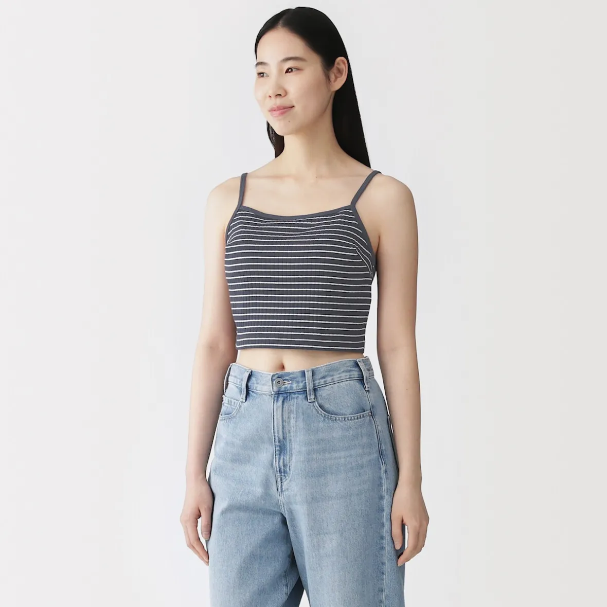 Clearance Muji Top corto de sujetador de algodón acanalado para mujer