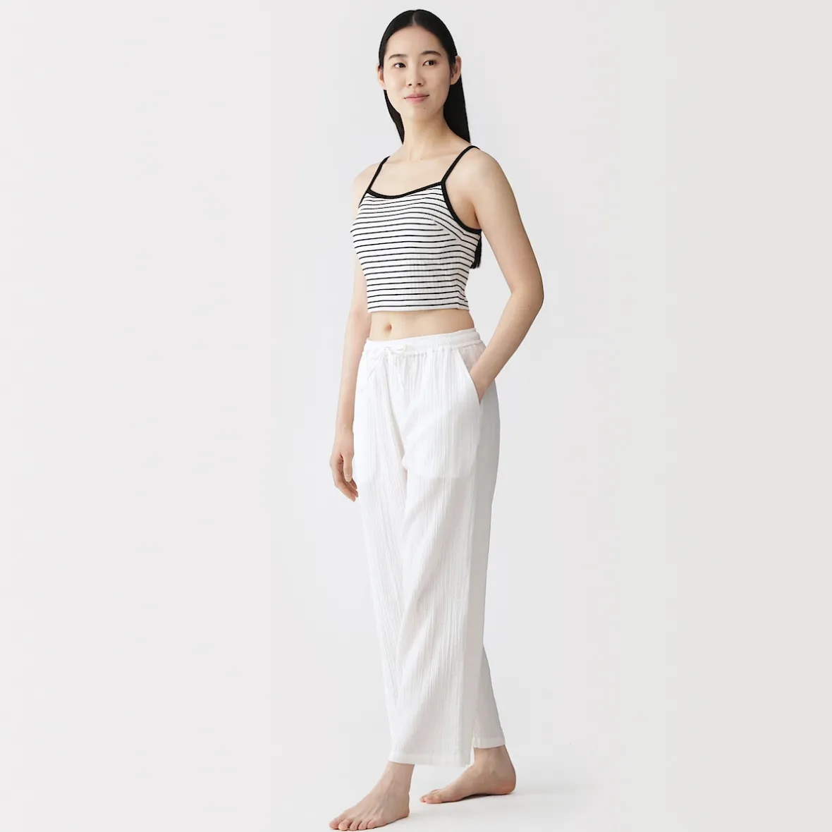 Clearance Muji Top corto de sujetador de algodón acanalado para mujer