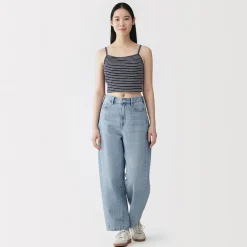 Clearance Muji Top corto de sujetador de algodón acanalado para mujer